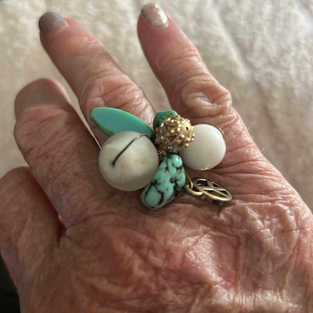 Turquoise adjustable ring with peace charm
